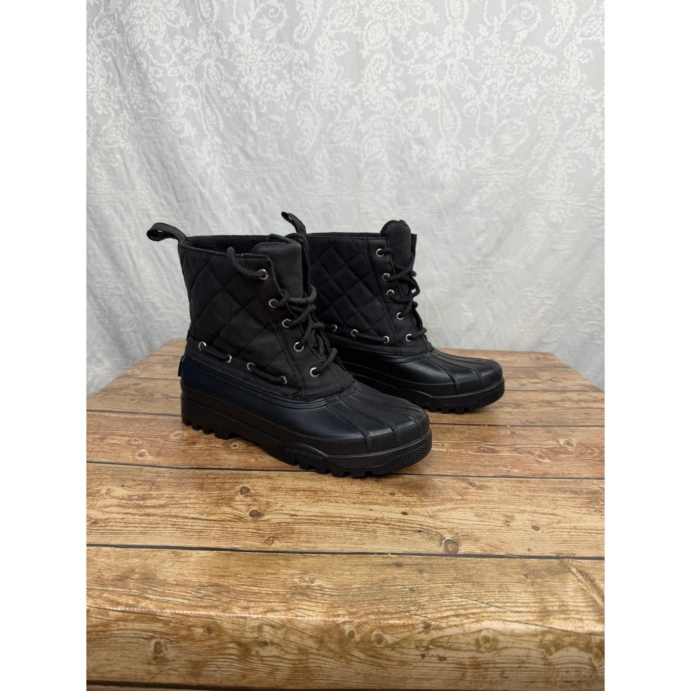 Sperry Women 7 Black Duck Boots Saltwater Quilted Waterproof Winter Gorpcore